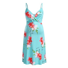 Maternity Cotton Clothes for Women Sleeveless Sling Dress Printing Dress Gown for Breastfeeding Pregnancy