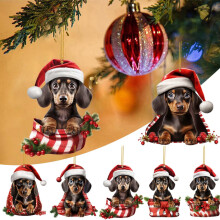 6Pcs Dachshund Christmas Tree Car Air Fresheners, 3.54in Acrylic Hanging Ornaments with Clip – Compatible with Cars, Home & Office