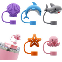 Silicone Straw Covers (5pcs) for 10mm Straws – Sea Animal–Themed Caps, Compatible with Reusable Straws