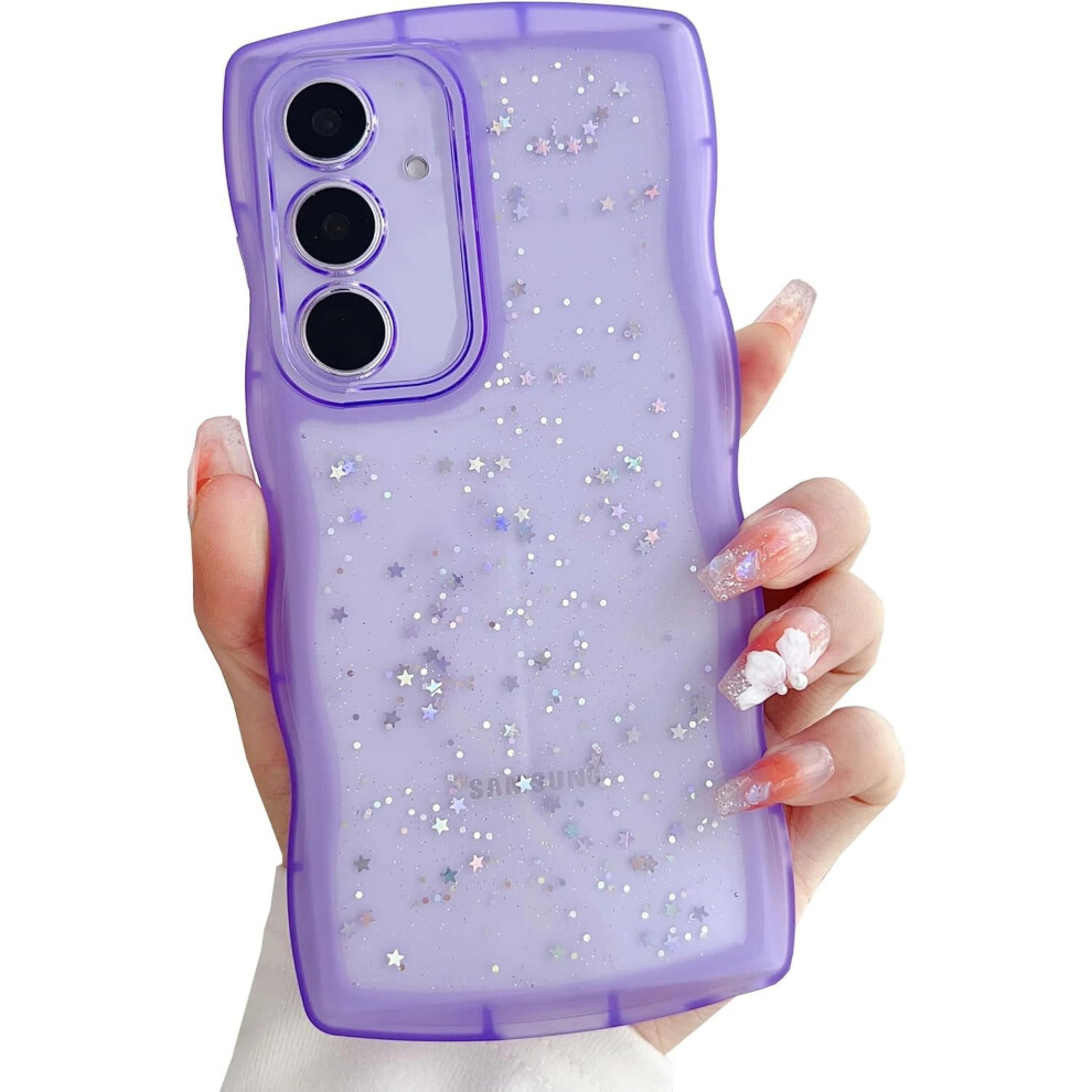 Compatible With Galaxy A14 5G Case – Glitter Bling, Curly Wave Frame, Shockproof Silicone Cover For Women & Girls (Purple) Purple 9170372364794