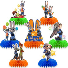 7 db-os Zootopia téma 3D kétoldalas méhsejt asztaldíszek, rajzfilm születésnapi parti dekorációs kellékek.
