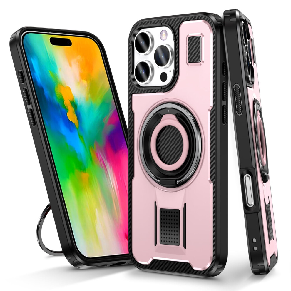 Iphone 16 Pro Case With 360 Rotatable Ring Stand, Shockproof & Anti-Fingerprint Rugged Cover Â Pink 974856498208