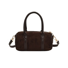 Tragetasche aus Wildlederimitat, fassförmige Boston-Handtasche für Damen, elegante Handtasche für Büro und Freizeit, Schultertasche mit Henkel