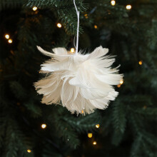 Flocked Feather-Filled Christmas Ball Ornaments in Beige White Pink, 7cm/2.7in Glittered Foam Hanging Decor for Xmas Tree and Holiday Party