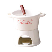 Ceramic Melting Pot Fondue Cup with Fork – Multi-Purpose Chocolate/Cheese Dessert Cup, Coffee/Tea Mug, Party Serving & Home Decor, White