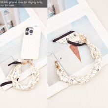 Trendy INS Style Short Pearl Phone Lanyard - Dual-Clasp Woven Silk Scarf Strap