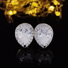 Stud Earrings for Men,18K White Gold Plated Round Square Cubic Zirconia Hypoallergenic Studs Earrings Set for Women