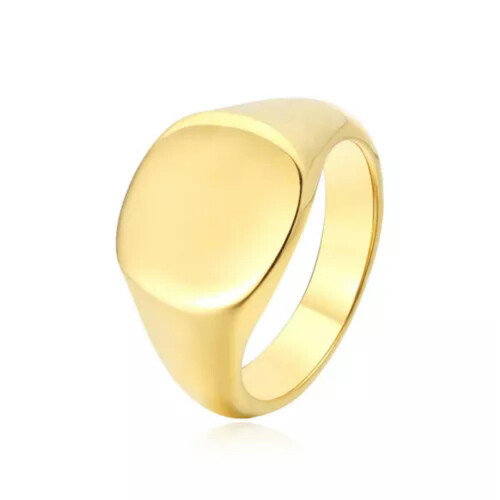 Herren Damen Edelstahl Quadratischer Siegelring Schlichter Ehering Statement-Ring Form E-Gold-9 2