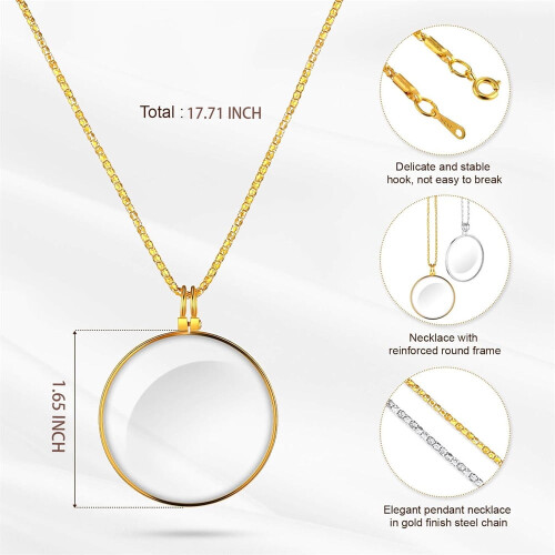 Μεγεθυντικός φακός κολιέ Triani2Pcs5X σε αλυσίδα – Vintage μενταγιόν από γυαλί με φακό για 1