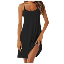 Sexigt långt nattlinne med inbyggd BH för kvinnor, plus size, loungewear-pyjamas, svart, storlek M