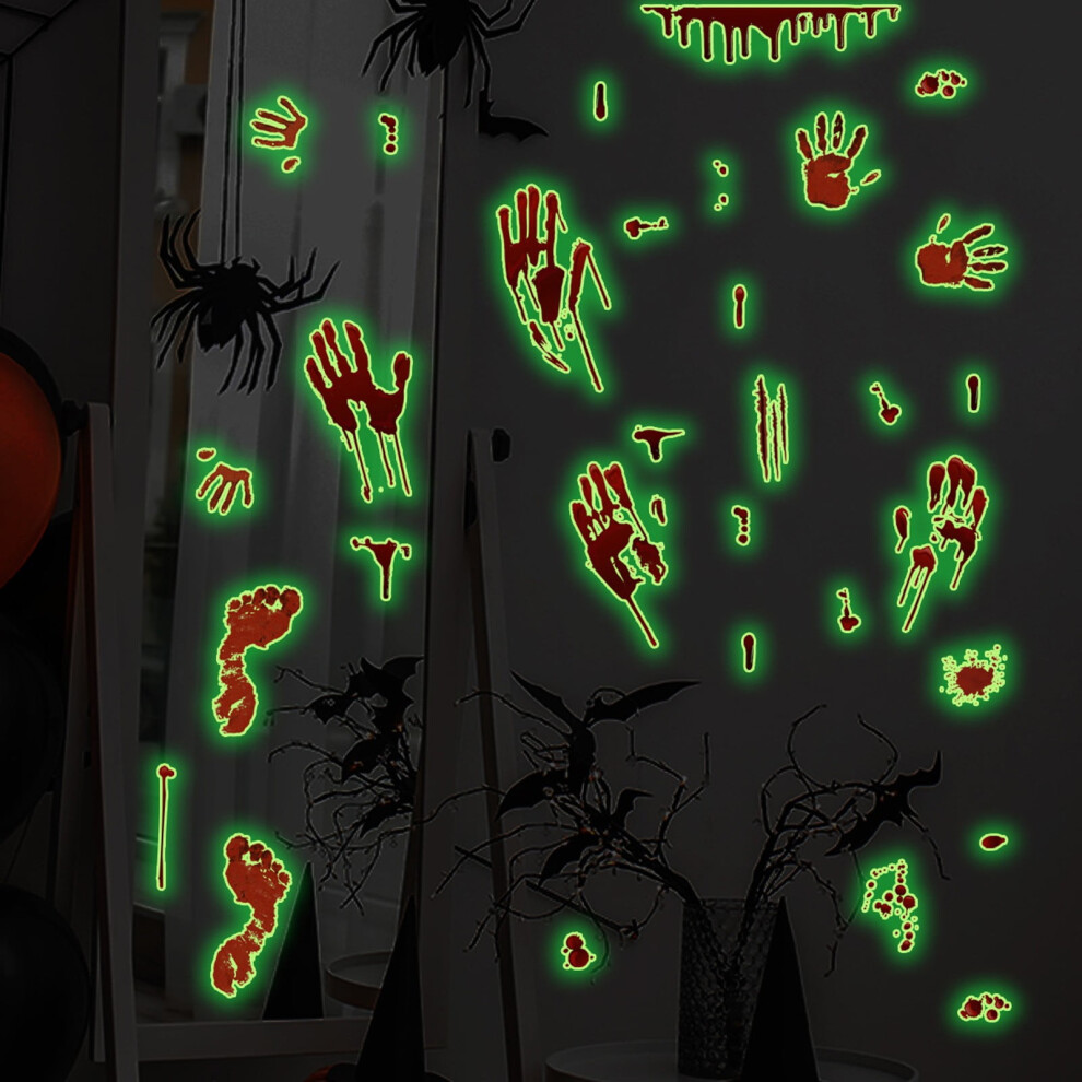 Halloween Glowing Blood Handprint And Footprint Wall Sticker 9362892860195