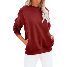 Lichtgewicht oversized sweatshirt met ronde hals voor dames, casual trui met lange mouwen – Rood, maat S, minder dan $15, past bij de herfstoutfits