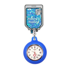 Acrylic Quicksand Stars Retractable Badge Holder with FOB Pocket Watch for Nurses & Doctors – Clip-on Lapel Badge Reel