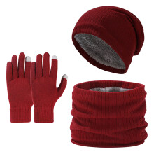 Winter Male And Womale Outdoor Cold Proof Scarf With Velvet Ear Knitted Hat Three Piece Set