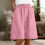Women's Light Pink Linen Bermuda Shorts Elastic Waist 6