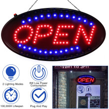 18x8.5" Ultra-Bright LED Neon Open Sign – Red/Blue Flash, 100K Hr Life, Plug & Play, Compatible with Shops/Bars/Restaurants