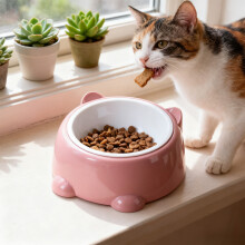 Large Capacity Cat Food & Water Bowl – Neck-Protecting, Non-Slip, Easy-Clean, Pink, 6.3x4.72x2.95in