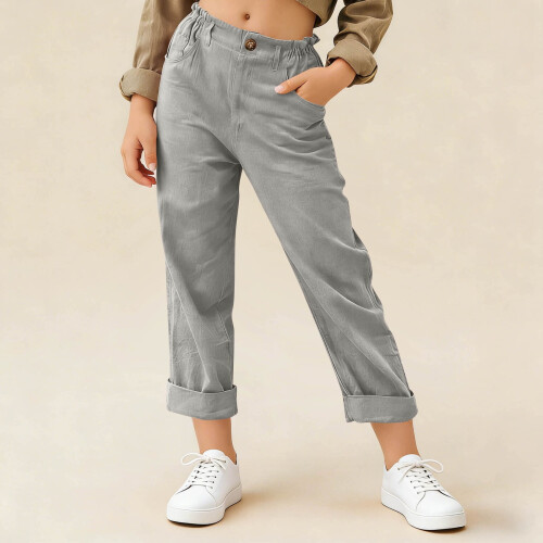 Women's Gray Capri Pants Elastic Waist 11-12 1