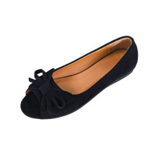 Casual Slip-On Peep Toe Flat with Bow Accent for Black Women – Plus Size 37 EU, Compatible with Wide Feet