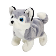 Electric Husky Interactive Robot Dog Plush Toy, Talking & Walking with Sound Effects, Moving Tail, Compatible with Smart Devices, 7.09"