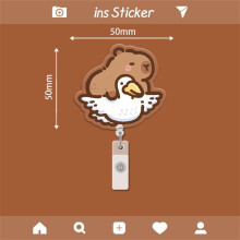 Acrylic Cartoon Capybara Badge Reel Retractable Alligator Clip ID Card Holder for Nurse Doctor Office Worker Teacher Student