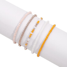 Elastic Beaded Anklet Rice Bead Multi-Layer