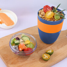 2 tazze per farina d'avena con coperchio, tazza per yogurt con cucchiaio, tazza doppia per la colazione da asporto, ideale per l'ufficio.