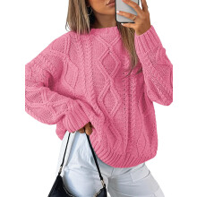 Polyester Fabric Women's Oversized Cable Knit Sweater Elegant Round Neck Design Warm And Comfortable Wear