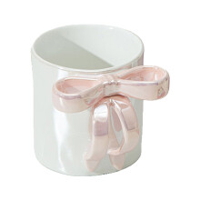 Cute 3D Bow Tie Ceramic Mug, 12.3oz, Microwave Safe, White Ribbon Handle – Birthday Gift for Women
