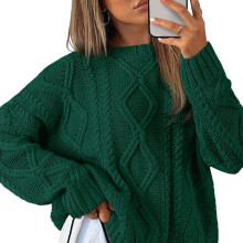 Polyester Fabric Women's Oversized Cable Knit Sweater Elegant Round Neck Design Warm And Comfortable Wear