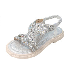 Sandali estivi per bambine, con strass, cinturino elastico alla caviglia, stile casual bohémien, ideali per la spiaggia e per il comfort di tutti i
