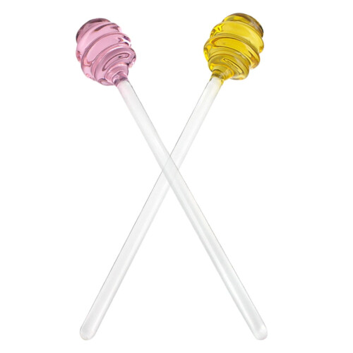 Bartending Stir Stick Honey Stirrer Glass Pink 2Pcs
