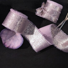 Shimmery Chiffon Ribbon, 1 Roll 1.5 Inch 5 Yard Metallic Frayed Fringe Ribbon Silk Satin for Flower Bouquet Gift Wrapping Wedding Invitations