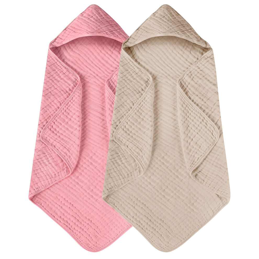 2-Pack Hooded Baby Towels, 100% Muslin Cotton, 32x32", Soft & Absorbent – Compatible with Newborns, Infants, Toddlers, Kids