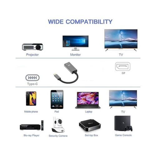 Thunderbolt 3 to DisplayPort 8K Adapter Cable USB C 20cm for Connecting Mac PC Android to Display 1