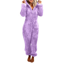 Women's Plush Hooded Bodysuit Plush Pajamas Long Sleeve Warm Flannel Bodysuit