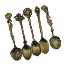 Retro Art Alloy Spoon Set 5Pcs Kitchen Utensils Sturdy Alloy Tableware Collection For Dining Elegances