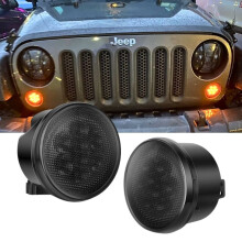 Knipperlichten met getint glas voor Jeep Wrangler 2007-2017 JK JKU, amberkleurige, waterdichte LED-knipperlichten voor, grille-indicator, parkeerlicht