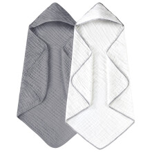 Hooded Baby Towels 2 Pack, 100% Muslin Cotton, 32x32", Soft & Absorbent for Newborns, Infants, Toddlers – Compatible with All Baby Bath Routines