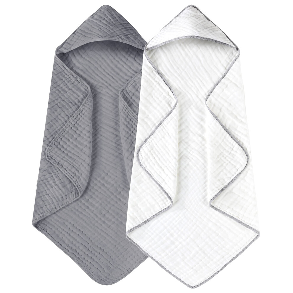 Hooded Baby Towels 2 Pack, 100% Muslin Cotton, 32x32", Soft & Absorbent for Newborns, Infants, Toddlers – Compatible with All Baby Bath Routines
