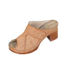 Brown Women's High Heel Slippers, PU Synthetic Leather, Round Toe, 7.3cm Heel, Size 39 EU, with Box – Compatible with Spring/Summer