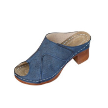 Navy Women's High Heel Slippers, PU Synthetic Leather, Round Toe, 7.3cm Heel, Size 43 EU, with Box — Compatible with Spring/Summer