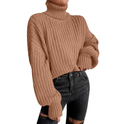 Women's Knit Pullover Sweater Short Turtleneck Long Sleeve