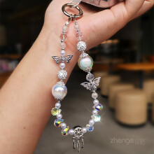 Crystal Keychain Beaded Phone Wrist Strap Charm for Women Sparkling Wristlet Bracelet Cellphone Lanyard