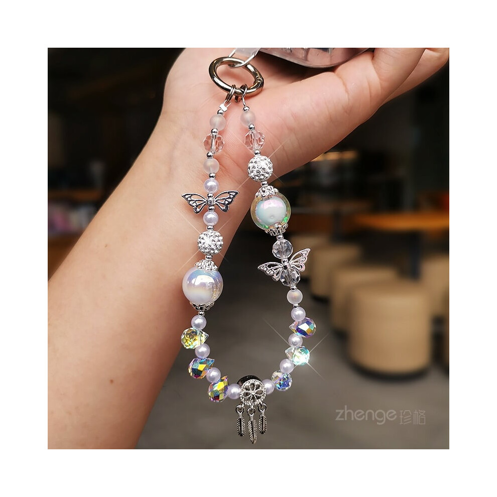 Crystal Keychain Beaded Phone Wrist Strap Charm For Women Sparkling Wristlet Bracelet Cellphone Lanyard 9170372362936