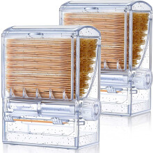 2 Pieces Toothpick Dispenser Creative Clear Knob Switch Acrylic Toothpick Holder Automatic Box for Table Kitchen Home Restaurant Party