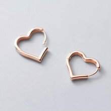 Lovely Heart Shape Hoop 925 Sterling Silver Women Huggie Earrings A1582-Rose gold