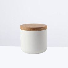 Ceramic Jar with Airtight Wood Lid for Storing Tea Coffee Sugar Spices Small Size White