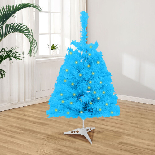 Blue Pre-Lit LED Christmas Tree Hinged Spruce Mini
