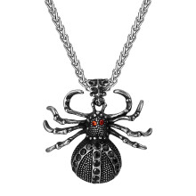 Halloween spinnenketting voor mannen en vrouwen: coole gotische punk ketting met rode zirkonia spinnenhanger, vintage roestvrijstalen gotische